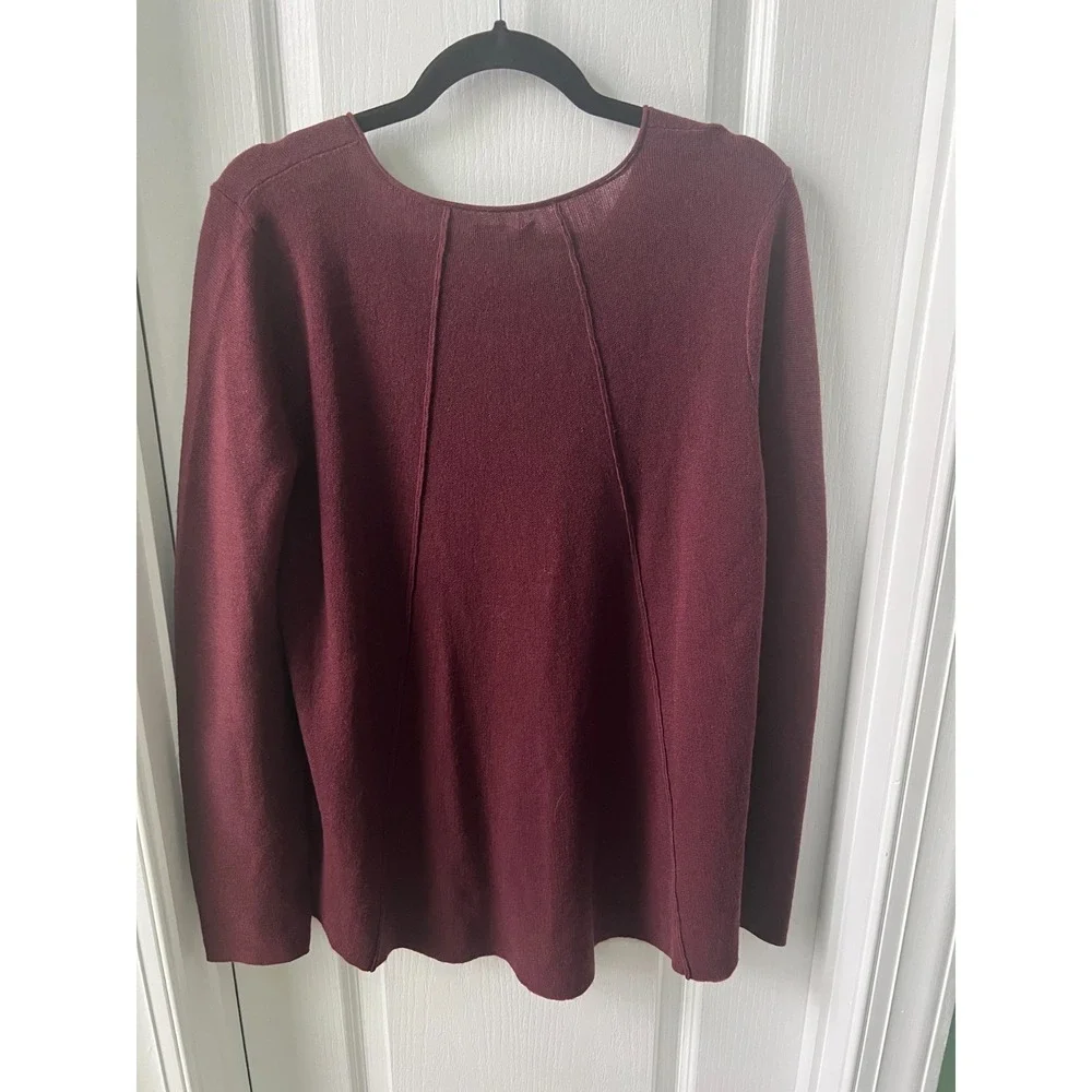 Eileen Fisher Womens Pullover‎ Sweater Burgundy 100% Merino Wool High Low Size L